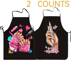 Polyester Nails Pattern Nail Art Apron Set, 2-Piece Set Unisex Versatile Kitchen Aprons, Mother's Day Gift,Valentine's Day Gift,Cooking Apron for Women,Kitchen Essentials,Gift for Wife&Sister,Cool Apron for Nail Tech