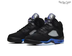 Retro High-Top Suede Basketball Sneakers, Black Upper with Bold Royal Blue & Silver Accents, Breathable Mesh Panels, Translucent Ice Outsole, Streetwear Style for Daily OOTD & Edgy Looks