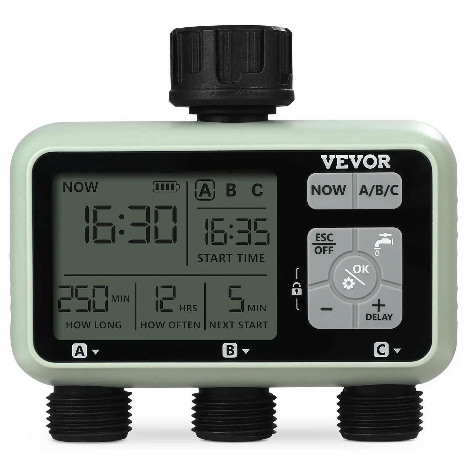 【SummerFinds】VEVOR Water Timer,  3 Outlets, Hose Watering Sprinkler Timer, with 3 Independent Watering Zone LCD Display Rain Delay Mode Manual Mode 360° Brass Inlet Metal Filter, IPX6 Waterproof for Yard Watering