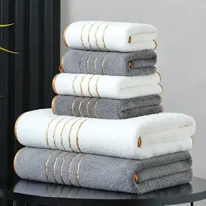 2 Piece Modern Striped Polyester, Premium Towel Set, Ultra Absorbent Bath Towels 27x55 Inch + 13x30 Inch Hand Towel for Gym, Party, Gifts and Holidays