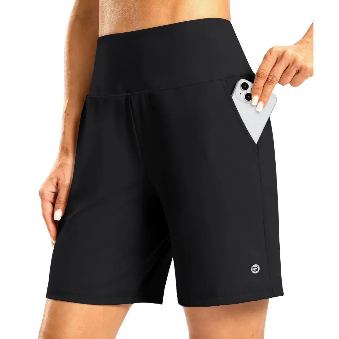 G Gradual Women's 7" High-Waisted Stretchy Fitness Workout Bermuda Shorts with Zipper Pocket for Workout, Casual Summer Use, Fitness Workout Shorts