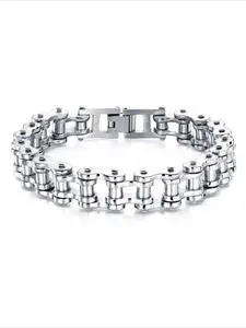 Trendy Hip Hop Punk Motorcycle Chain Bracelet, Fashion Street Style Men's Versatile Link Bracelet, Chunky Link Bracelet, Cuban Link Bracelet, Metal Bracelet, Stylish Jewelry Accessory, Alloy Chain Bracelet, Cuban Chain Bracelets