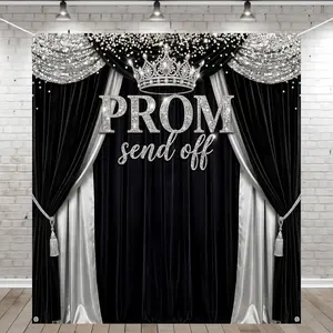 Prom Send Off 2026 Backdrop Black and  Graduation Decorations 71 x 78.7 Inch  Crown Class of 2026 Congrats Grad Photo Background Banner for Graduations Party Favors