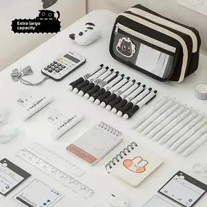 8-Piece Stationery Set (pencil Case + Stickers X 5 + Clips + Lanyard), Cat Theme Large Capacity Pencil Bag, School Supplies, Student Essentials