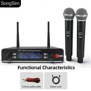 UHF Dual Channel Wireless Handheld Microphone, 50m Transmission, No Drop, Easy to Use, Karaoke Wireless Mic System