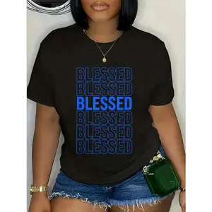 Match Blue Color Graphic Tee Blue Blessed Royal Blue Graphic T-Shirt Christ Christian Tops