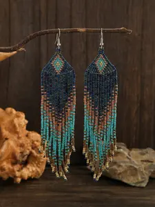 Women's fashionable beaded earrings - Retro Bohemian style - Multi-color charming beads - Graduated long dangling style - Pearl hand-woven beaded fashionable jewelry - Suitable for daily wear and versatile gift option - Boho Style Jewelry