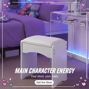 Aesthetic Curved Makeup Stool, Soft Padded Vanity Bench for Bedroom, Cute Small Space Dressing Table Seat