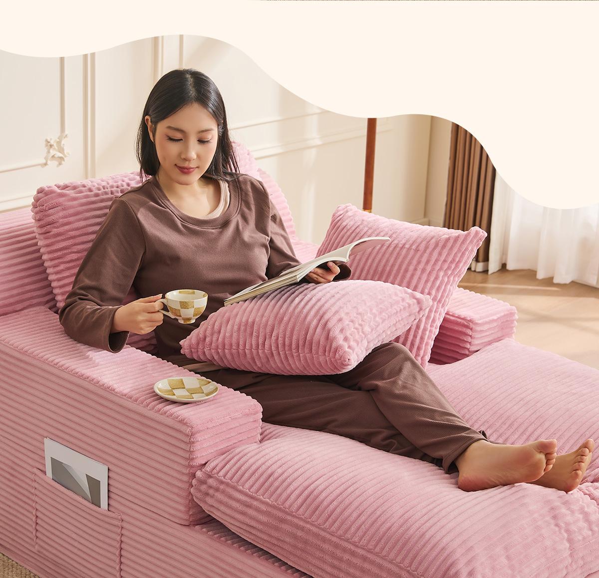 AFUSON 62" Oversized Boneless Chaise Lounge Chair, Extra Cloud Layer, Convertible Sleeper Sofa Couch with Removable Pillows & Side Pockets, Corduroy Upholstered Sofa Bed with Armrests for Living Room,sofa bed,Camel,couch bed,bean bag chair,couches