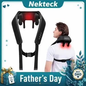 Fathersdaygift Wireless Neck Massager with Heat, Nekteck 6D Cordless Shiatsu Neck and Back Massager, for Pain Relief Deep Tissue, Ideal Gift for Men and Women