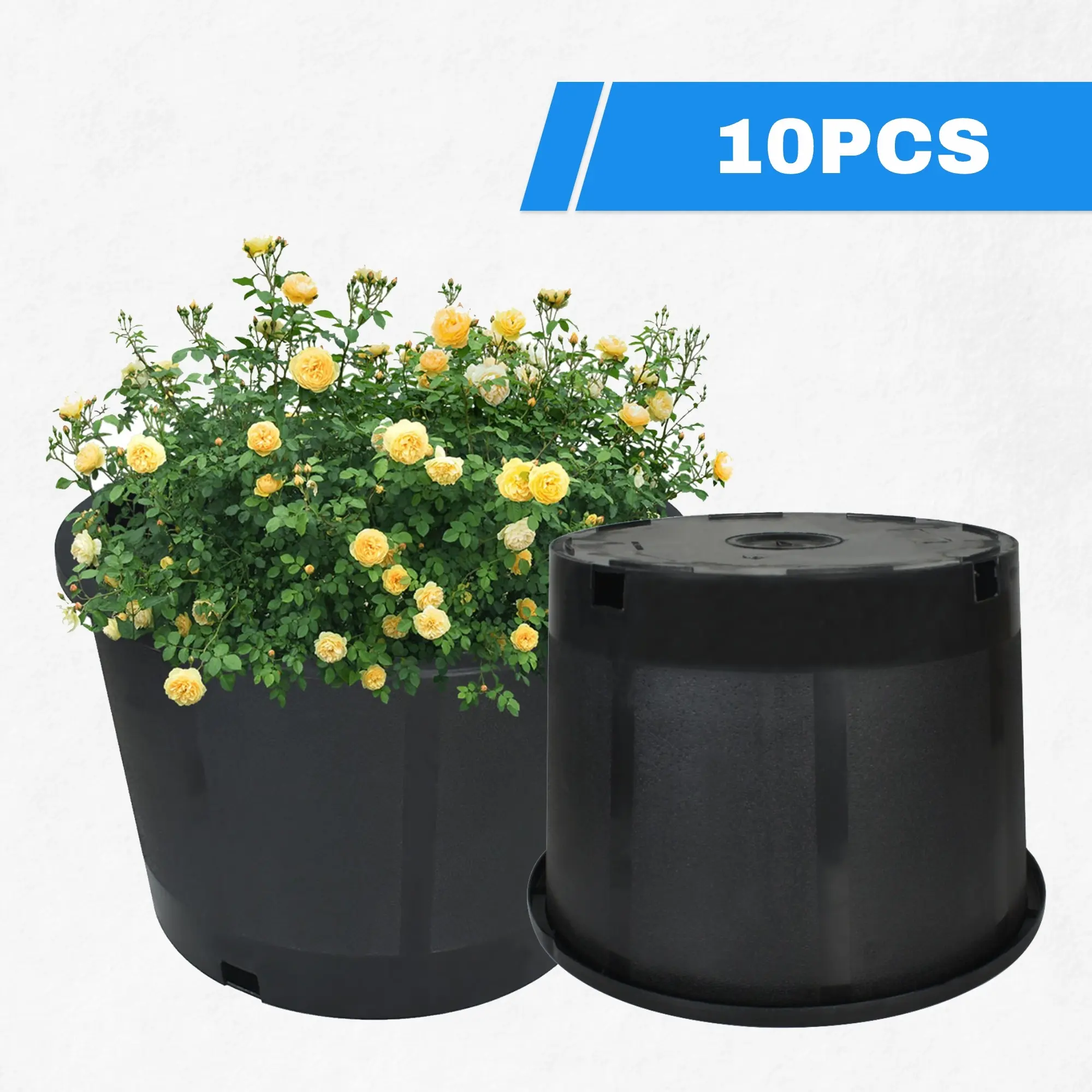 10-Pack Square 2 Gal Black Plastic Nursery Pots with Drainage Holes - Durable Injection Molded Set, Squat Stable Containers for Indoor/Outdoor Gardening, Seedlings & Small Plant Growth