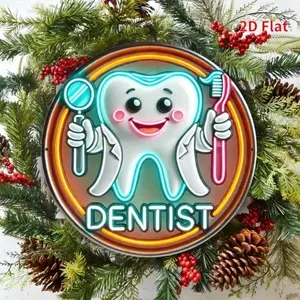 Aluminum Dental Neon Sign for Modern Wall Decor, 8x8 Inch Non-Luminous Art for Medical Clinic Office and Home Bar Retro Style