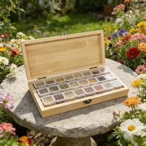 2026 Wooden Seed Storage Box with 24 Clear Compartments, Garden Organizer