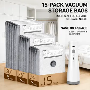 2026 Upgraded Cordless Vacuum Compression Bag Set, 24 Pack 3 Sizes Travel Storage Bags, USB Rechargeable