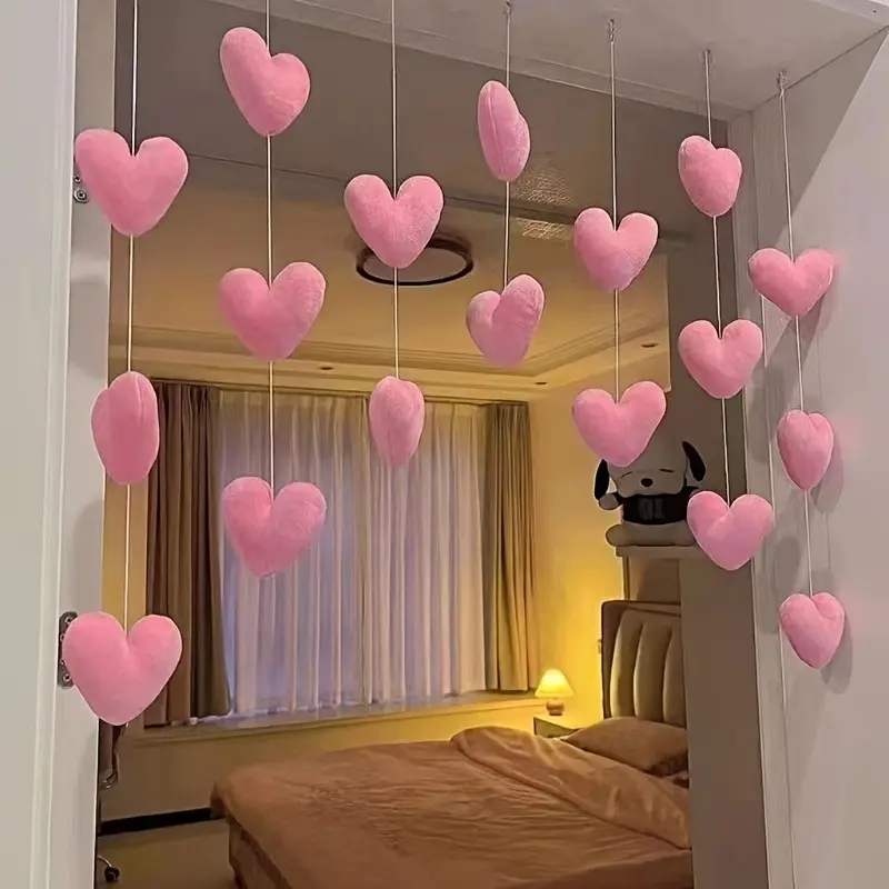 Pink Heart-Shaped Plush Curtain No-Drill Design for Easy Installation Ideal for Girl's Bedroom or Living Room Romantic Home Décor Valentine's Day Greenish #mothersday Window Decorations Supplies Interior Decoration Accessories Home Textile， Summervibes