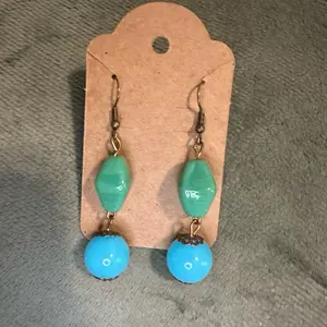 Lottie's Handmade Green and Blue Colorful Drop Hook Earrings