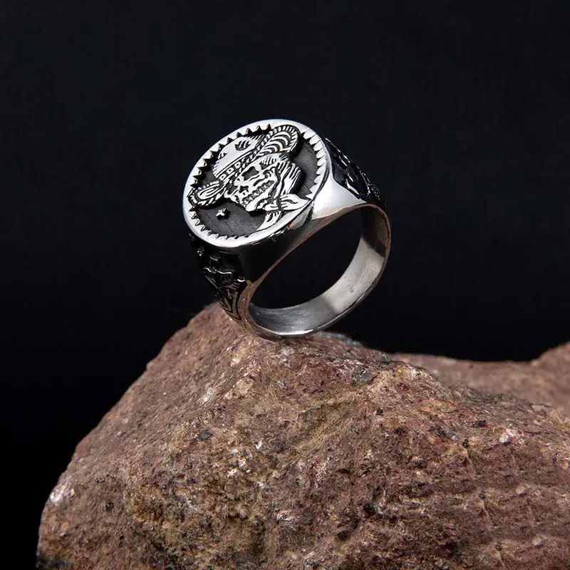 GTHIC Punk Cowboy Skull Stainless Steel Ring for Men Women Statement Jewelry Daily Wear