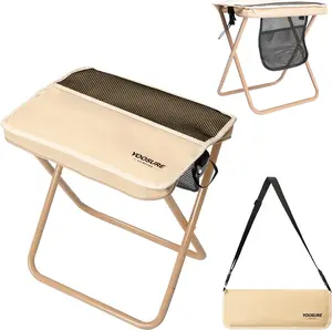 16" Extra Tall Portable Folding Stool – Heavy Duty Collapsible Chair with 3 Storage Pockets, Lightweight Travel Seat for Camping, Fishing & Hiking (Adults)
