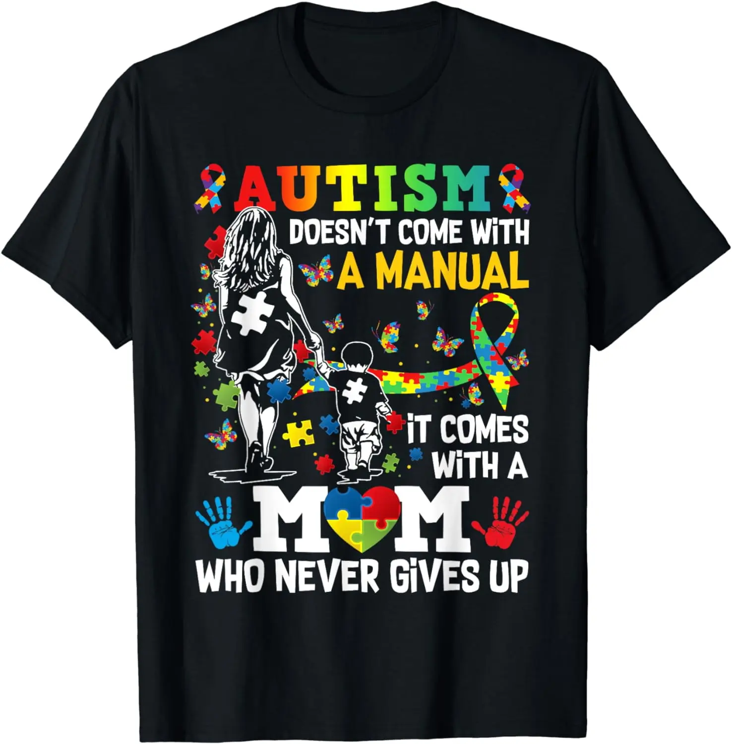100% Cotton Autism Mom Graphic Print T-Shirt for Women, Casual Fitted Top with Autism Awareness Design (Graphic Print Adds Punch), Tshirt, Playful Graphic Pops On Tee