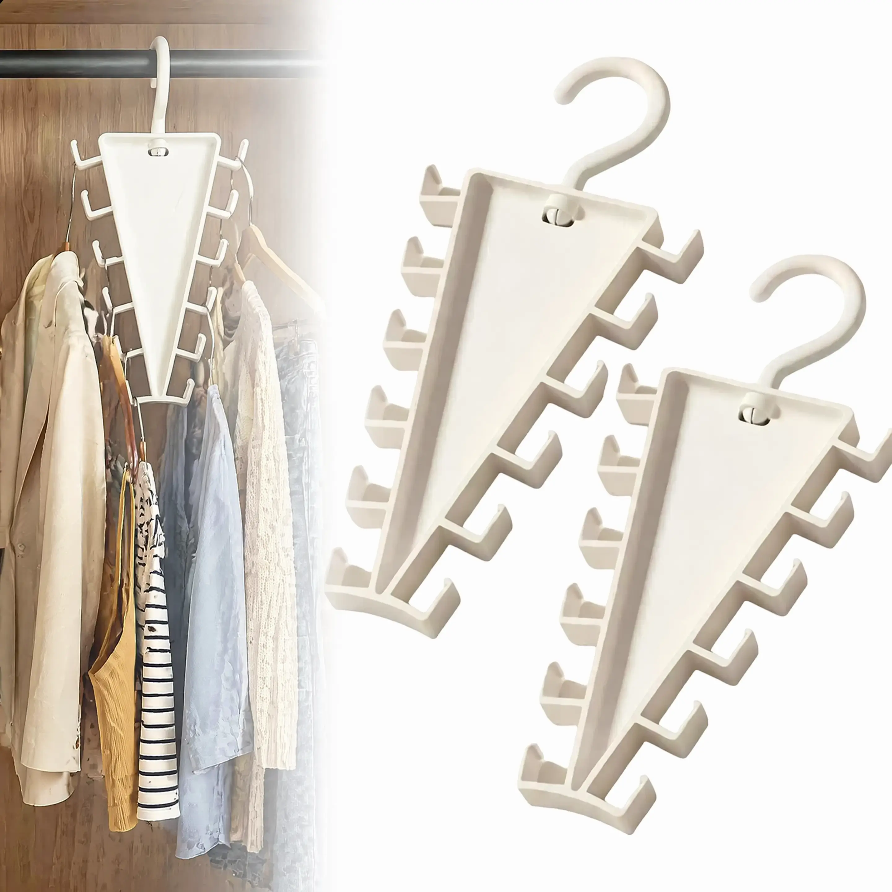 Space Saving V-Shaped Double-Sided Closet Organizer Hanger, 360 Degree Rotatable Multi-Layer Clothes Storage Rack with 12 Hooks, Vertical Garment Hanger for Shirts, Coats, Pants, Jeans