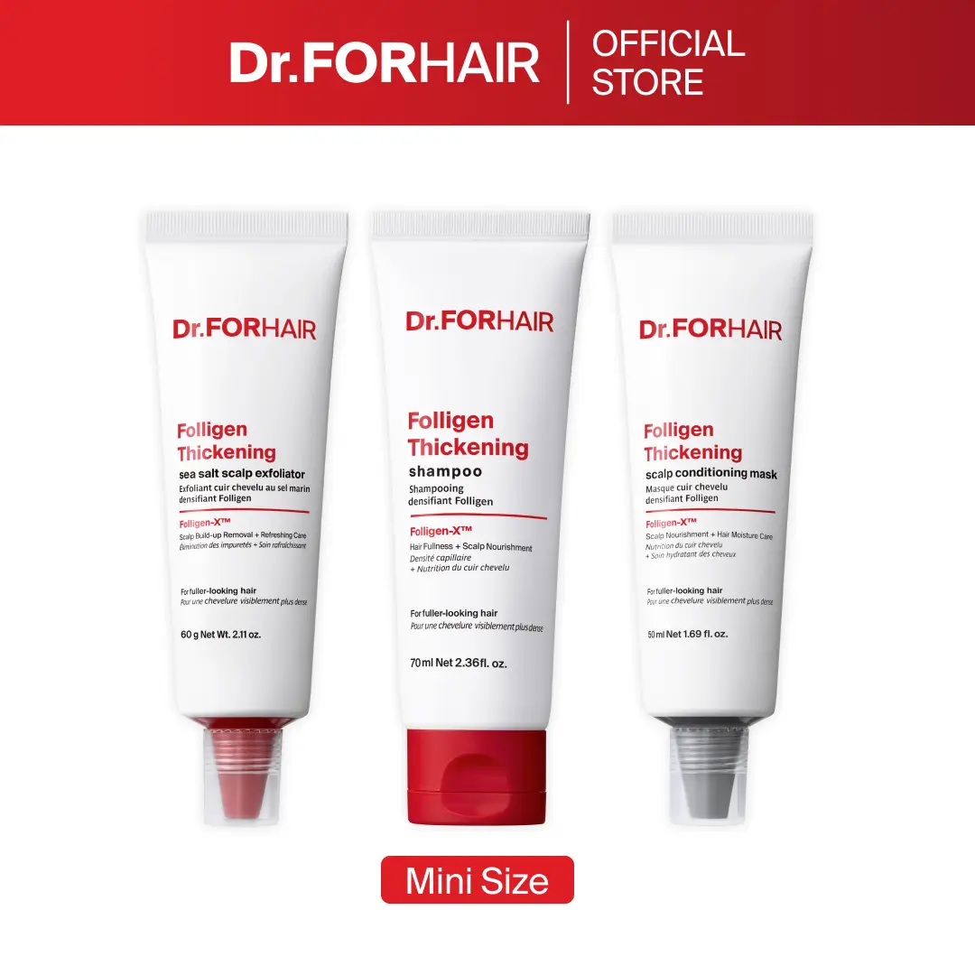 [Dr.FORHAIR] Thickening Starter Trio | Shampoo 2.37 oz + Scalp Sea Salt Exfoliator 2.11 oz + Thickening Conditioning Mask 1.69 oz  | Thickening Hair Routine | Scalp Care | Healthy-Looking Hair | Travel Size