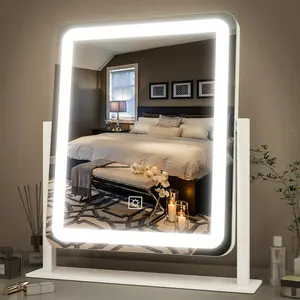 Makeup Mirror with Lights - 15" x 12.6" LED Lighted Makeup Mirror Large Touch Screen with 3 Color Illumination Dimmable for Dresser Tabletop Bedroom Decor