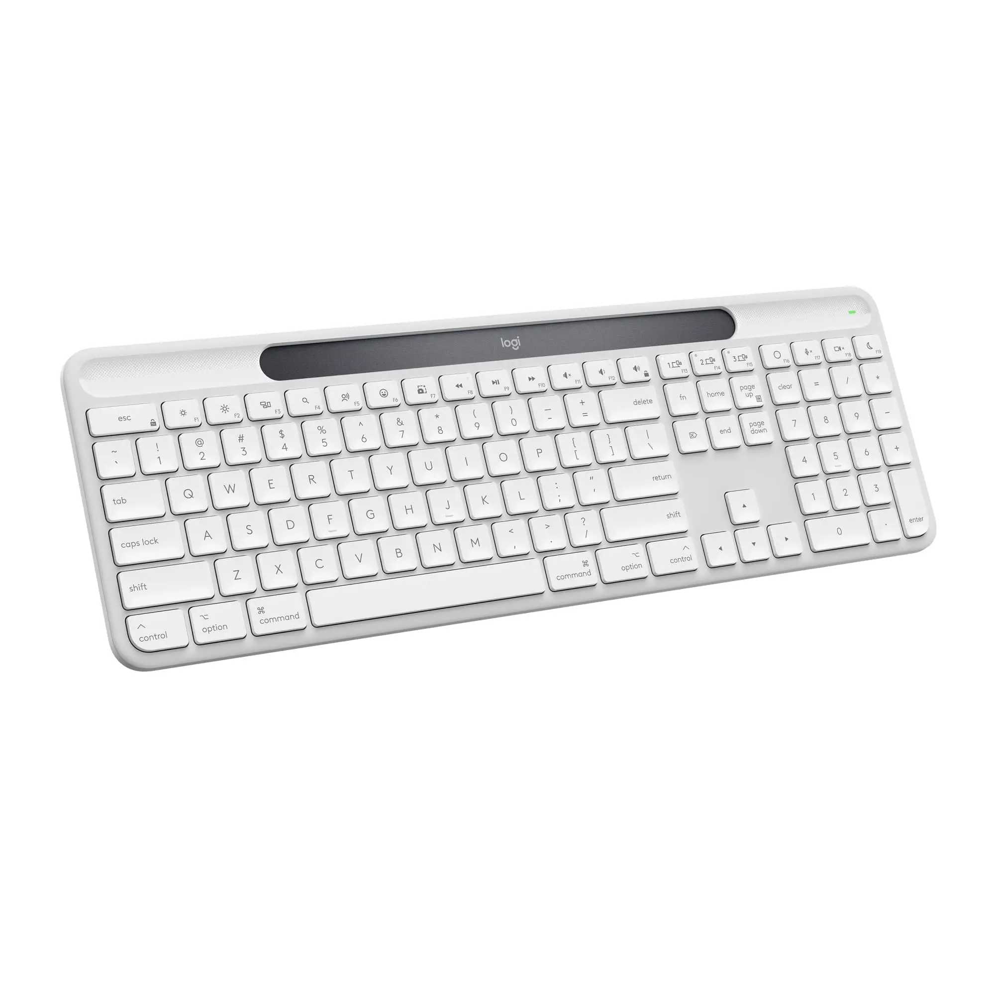 Logitech - Signature Slim Solar K980 for Mac Wireless Bluetooth Solar and Artificial Light Powered Keyboard with Customizable Keys - Off-White