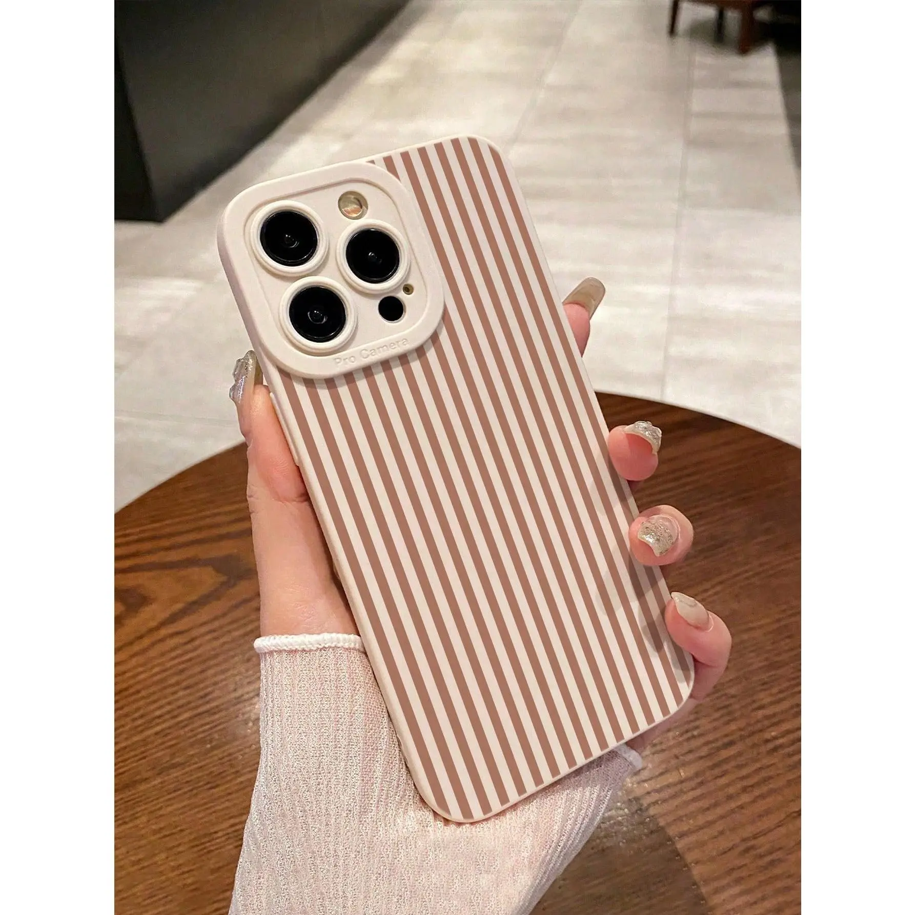 Brown Striped TPU 1-Piece Smartphone Casing - Shockproof, Precise Cuts, Multi-Model Phone Aesthetic Accessory Compatible with iPhone 11/12/13/14/15/16/16 Plus/17, Christmas Gift Idea for Loved Ones
