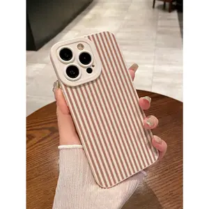 Brown Striped TPU Protective Smartphone Casing - Precise Cuts, Shockproof Tech Accessory, Compatible with iPhone 11/12/13/14/15/16/17, Ideal Christmas Gift for Loved Ones