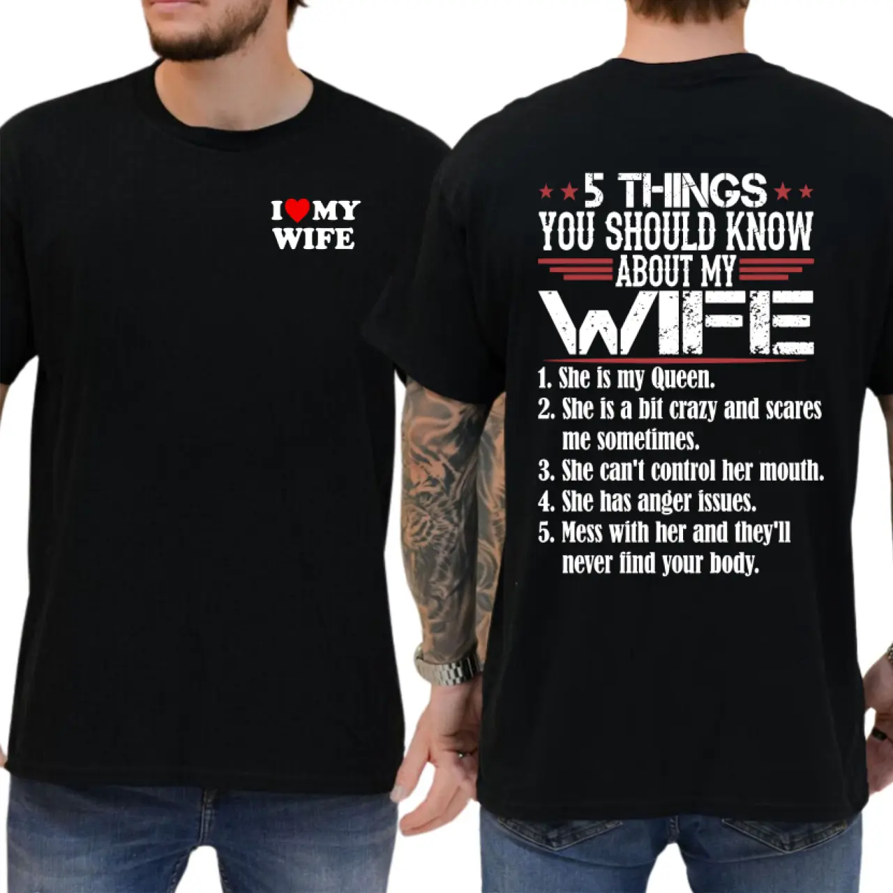 Menswear Short-Sleeve Casual T-Shirt, Top for Husbands – Funny "5 Things You Should Know About My Wife" Gift Tee