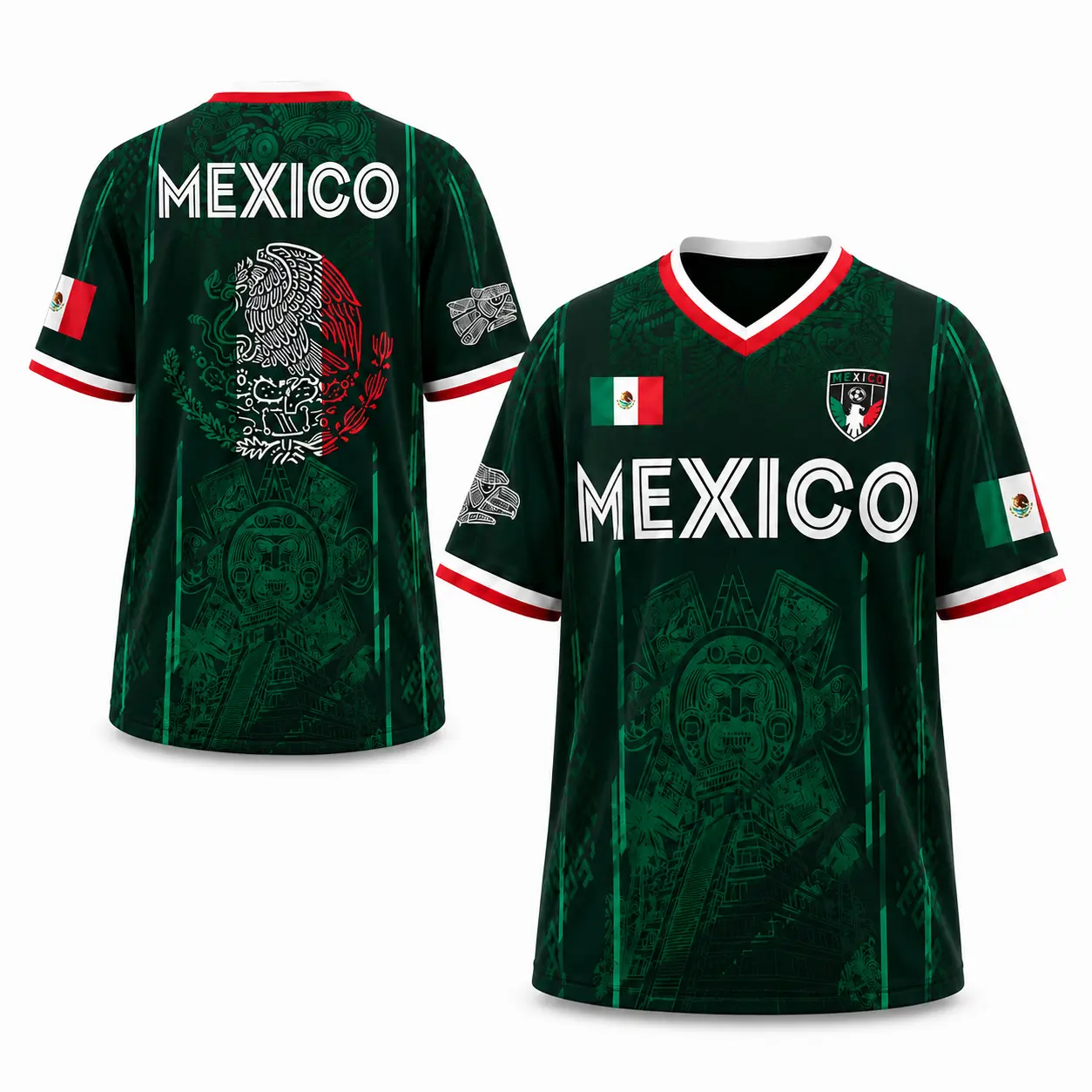 2026 Mexico Soccer Jersey,  Chichén Itzá Pyramid Graphic Retro Soccer Jersey, All over Print, Casual Style for All Seasons, Classic Throwback Jersey Sportswear Top