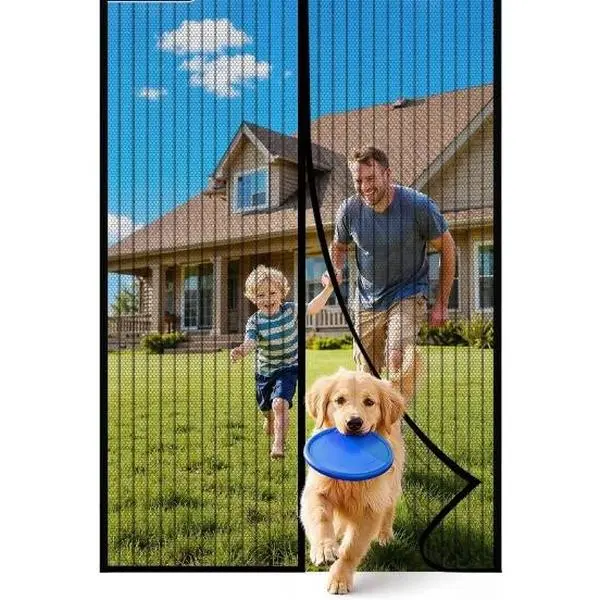 Magnetic Screen Door – 38" × 82" Retractable Mesh Screen for Front, Entry & Sliding Doors. Pet- and Kid-Friendly Design with Hands-Free Magnetic Closure That Keeps Bugs Out While Letting Fresh Air Flow Through. Elegant Black Stripe Finish.