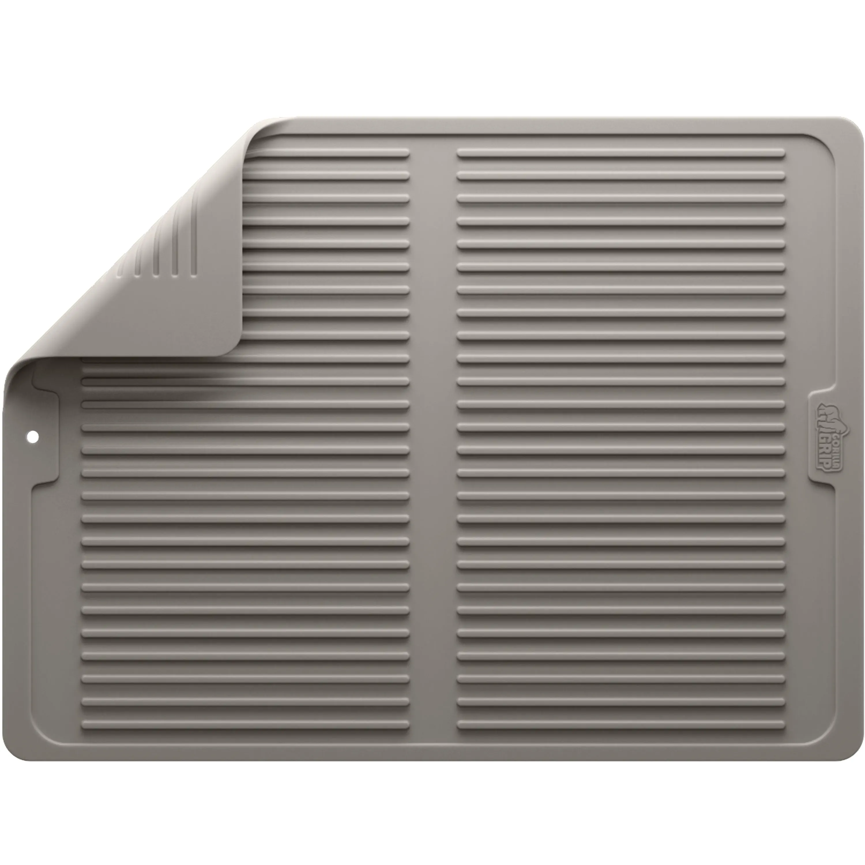 GORILLA GRIP 100% BPA-Free Patented Silicone Dish Drying Mat for Kitchen Counter, Water Catching Ribbed Design, Easy Clean Waterproof Sink Liner, Heat Resistant, Fits Under Rack