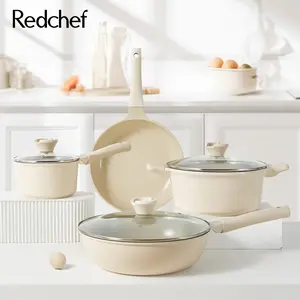 【New Year Sale】Ceramic Pots and Pans Set Non Stick, PFAS PFOA & PTFE Free, Cookware Set 7 Piece, Healthy Ceramic Pots and Pans Set Non Stick, Non Toxic Pots and Pans Set Non Stick, Pots and Pans Set (Cream)