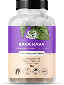 Amazing Botanicals Organic Kava Kava Extract Tablets - 1400mg Piper Methysticum Root Extract with 140mg Kavalactones, Lab Tested Dietary Healthcare Edible Calm Supplements for Mood Support