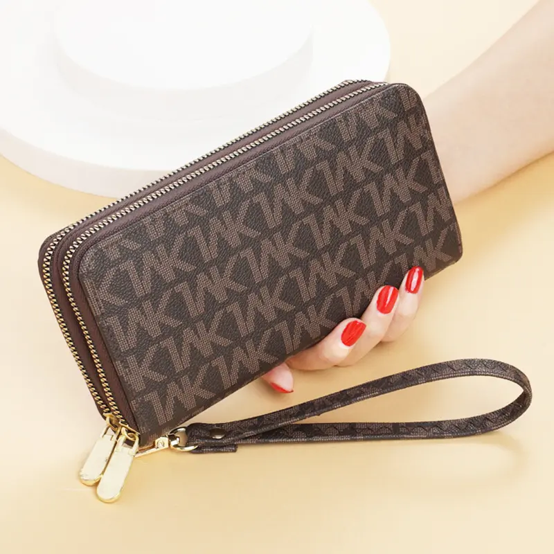 Women's European-Look 2026 New Double-Zipper Casual Zipper Purse, Polyurethane Wallet Wristlet, Double-Layer Printed Large-Capacity Everyday Phone Clutch