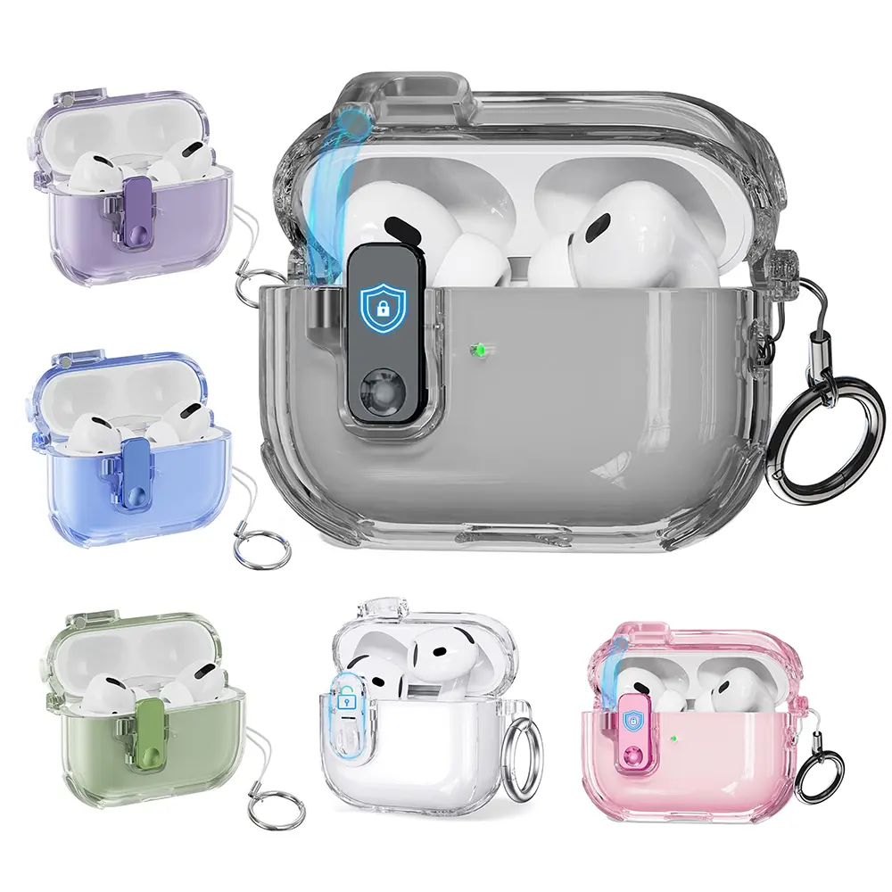 Toocki Clear Electronic Shell with Safety Lock & MagSafe 1-Click Opening, Protective Case Compatible with Apple AirPods 2, AirPods Pro Audios & Wireless Earbuds Devices