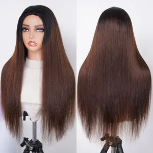 [Wear Go Half Wig] OQ HAIR 1B Black To Brown Highlight Color Yaki Straight Wig With Drawstring 3 In 1 Half Wig Flip Over Beginner Friendly