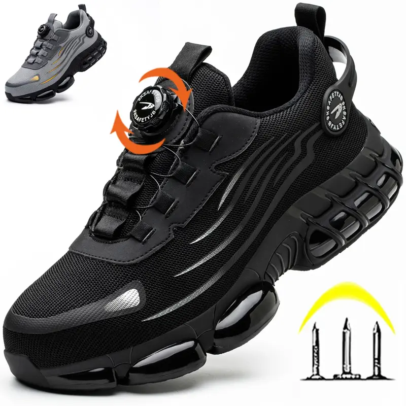 Men's Fashion Sneakers Rotating Button Work Safety Shoes Male Steel Toe Puncture-Proof Breathable Non-slip Work Shoes
