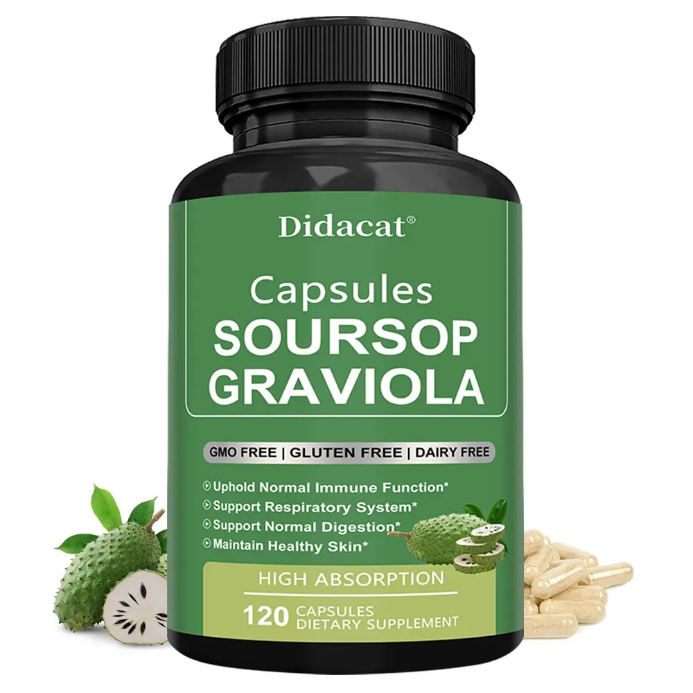 Didacat Organic Soursop Supplement - Natural Health Support for Respiratory & Immune Systems, 120-Capsule