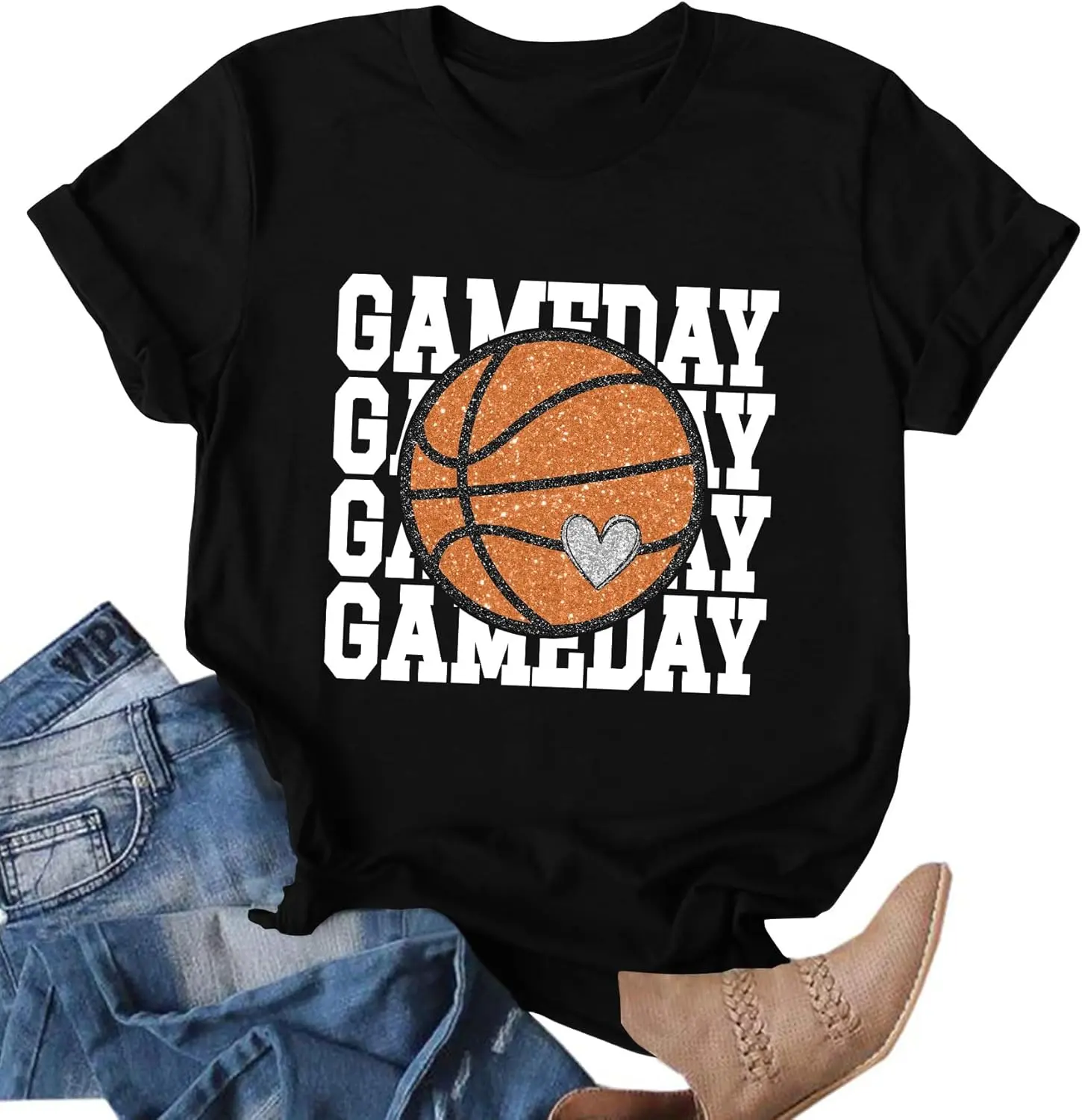Women's 100% Cotton Casual Short-Sleeve Tee - Tropical Graphic Top, Flattering Fit, Ideal for Basketball Mom Game Day, Beach & Outdoor Use, Great for Gifting