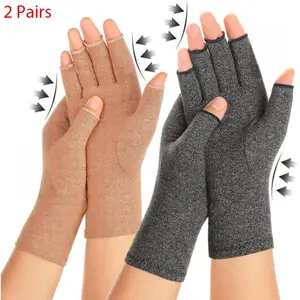 2 pairs of VFT Arthritis Compression Gloves, unisex, can relieve carpal tunnel syndrome pain. Fingerless design is suitable for typing with both hands, small package. Pain-relieving hand gloves, breathable half-finger design, outdoor sports gloves
