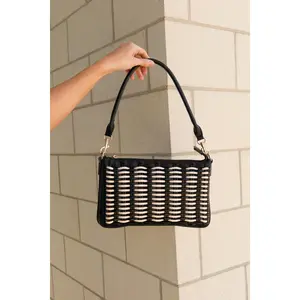 Maggie Black & Ivory Woven Leather Purse