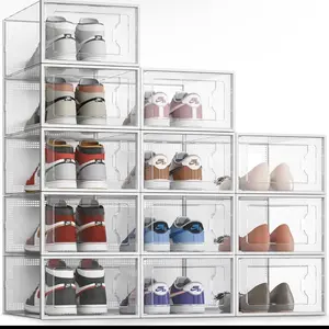12 Pk Shoe Storage Box Stackable Clear Plastic Shoe Box Sneaker Display Cases Size L