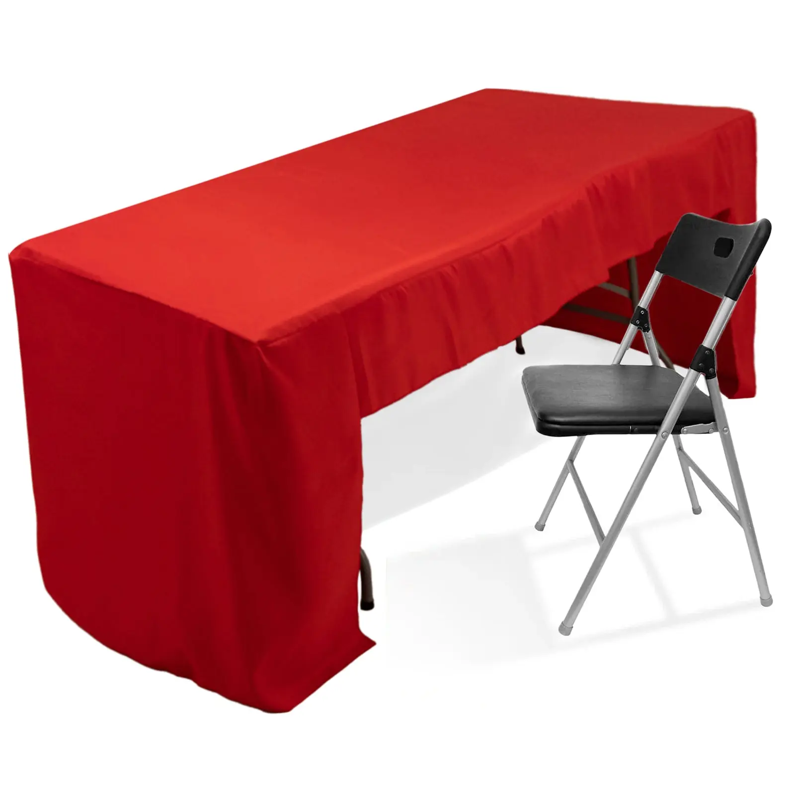 Open Back Fitted Polyester Rectangle Tablecloth 96"x30" Red - Ideal for Trade Shows and Events