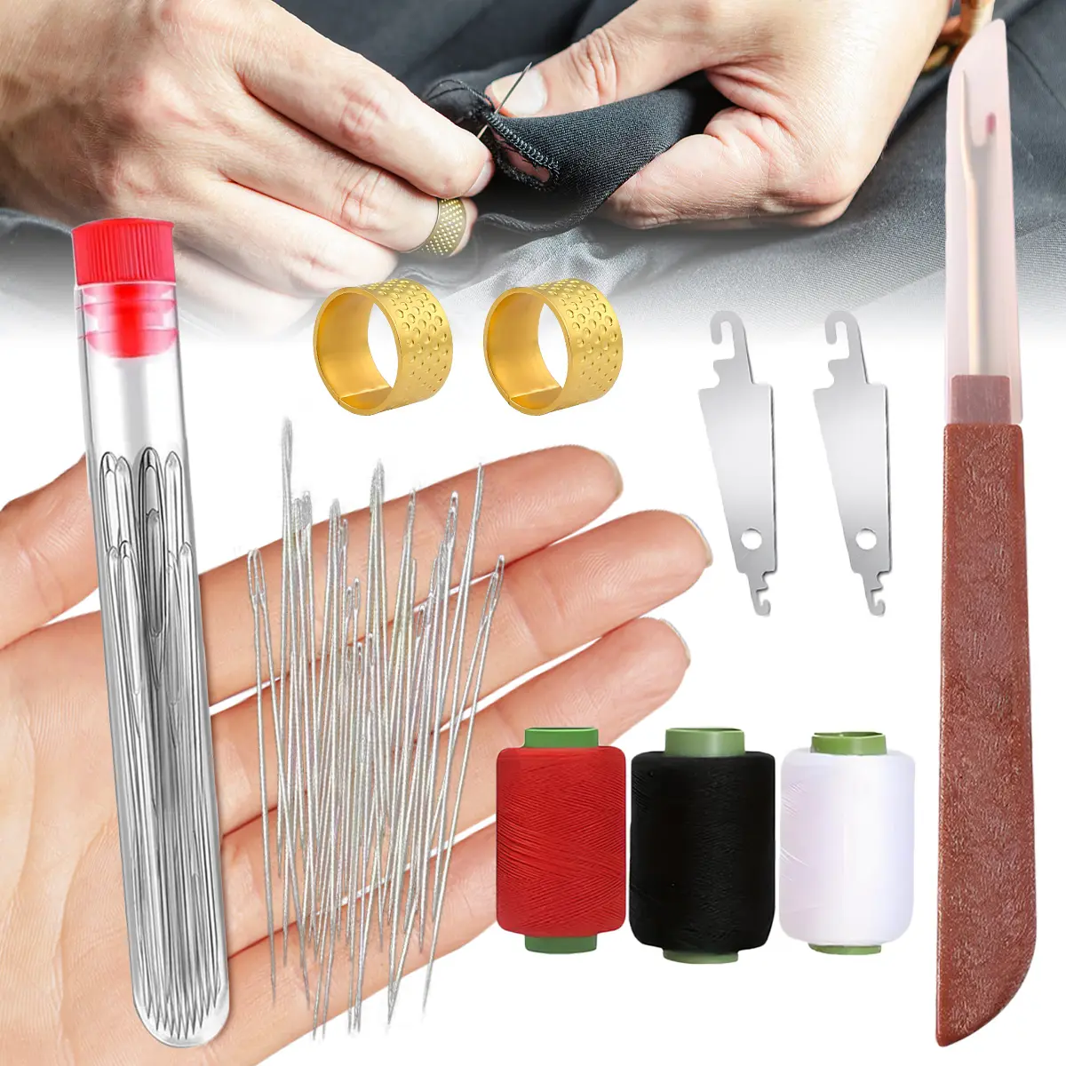 KOMOX 36PCS Sewing Tool Set, Needle Thread Hand Repair Kit for Beginners, Mini Sewing Kit for Mending Clothes, Include 25 Steel Needles, 3 reels of Thread, Seam Ripper, 2 Needle Threader, 2 Thimbles