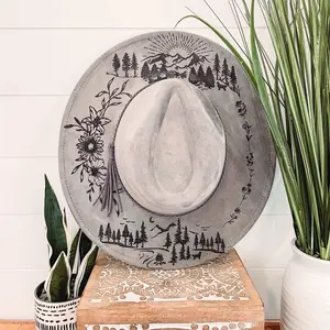 Mountain Theme Burned Hat, Floral Engraved Cowboy Hat, Bachelorette Hat, Mountain Burned Fedora, Engraved Fedora, Engraved Felt Hat, Boho Hat, Nashville Bachelorette, Nashville Hat, Country Concert Hat, Wedding Hat
