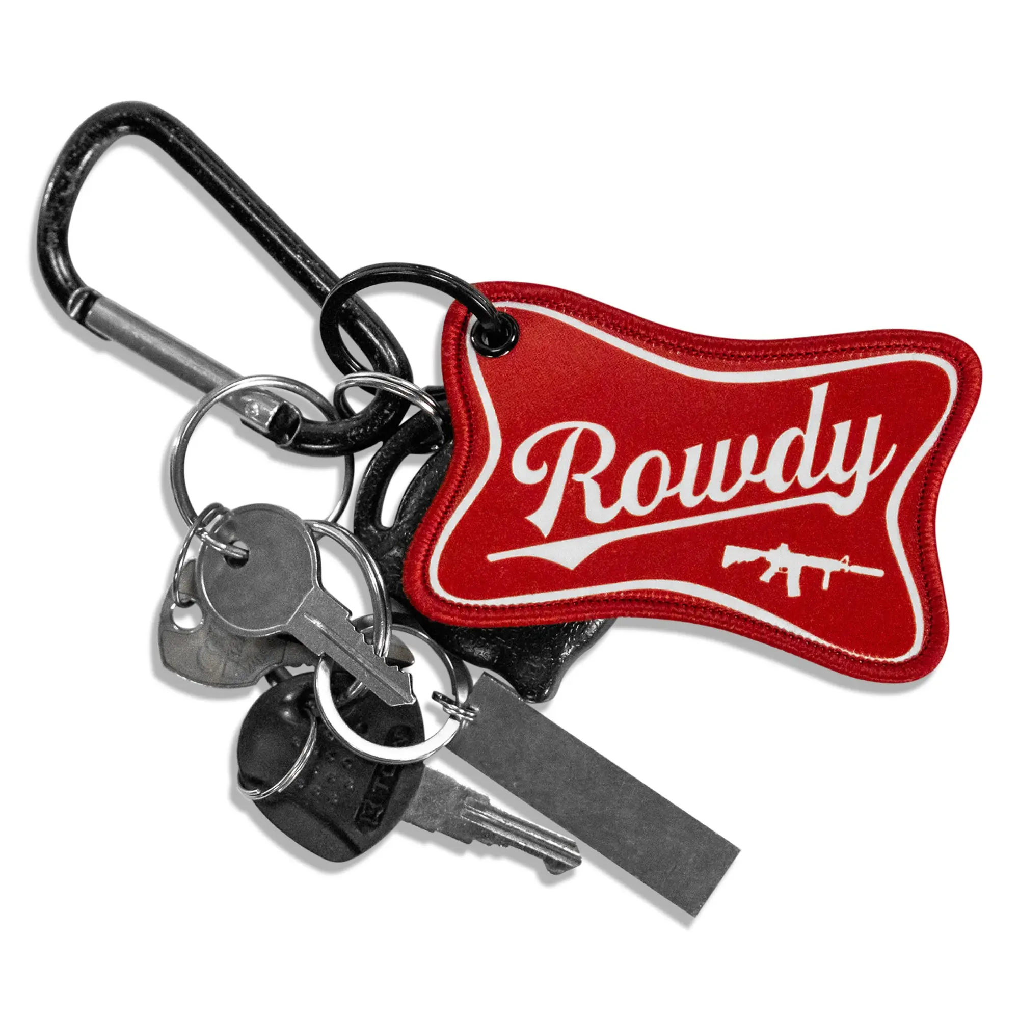 COMBAT IRON Rowdy Beer Logo Print Fabric Keychain with Pre-Installed Ring, 2.25"x3.5" Casual Wear Everyday Use Fashion Accessory for Backpacks