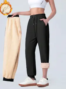 Women's Outdoor Hiking Pants for Autumn and Winter with Fleece Lining, Thickened Casual Ankle-Length Sports Pants, Suitable for Cold Weather Activities Urban Harri Joggers Soft Jogger Trousers Solid Color Joggers Tactical Joggers work outfits women