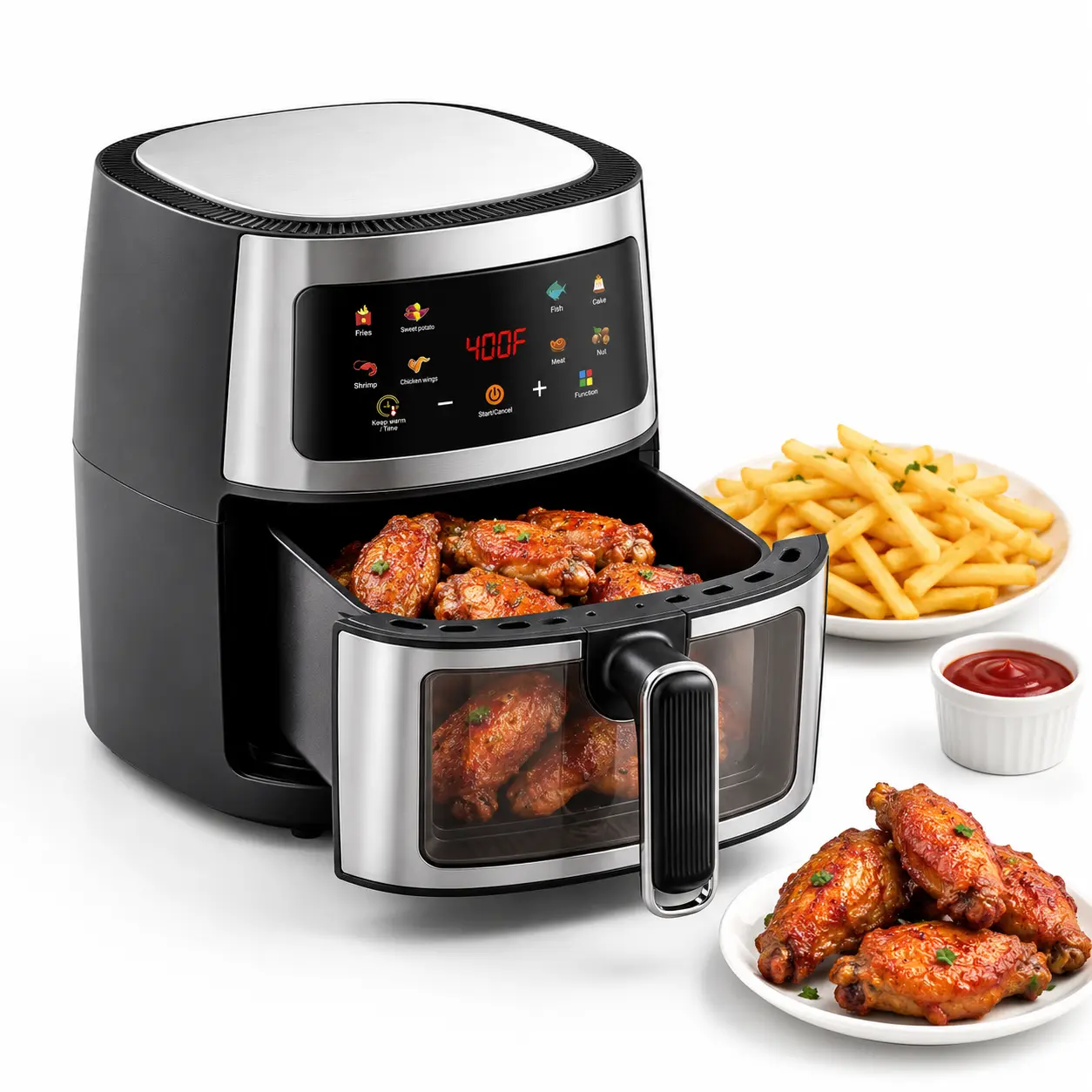 5.8QT Digital Air Fryer with Visible Window, One-Touch Presets, Large Capacity, Easy Clean Nonstick Baske